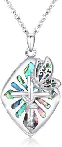 wholesale 925 Sterling Silver Butterfly Abalone Shell & Turquoise Pendant Necklace for Women and Girls-Cross Necklace Butterfly