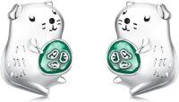 wholesale 925 Sterling Silver Green Agate Guinea Pig Stud Earrings Hypoallergenic-color3