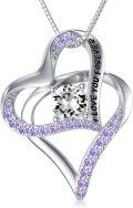wholesale TOUPOP Sterling Silver April Birthstone Pendant Necklace With Zirconia Birthday Christmas Anniverary I Love You Forever Heart Jewelry Gifts For Women Her Wife -0-0