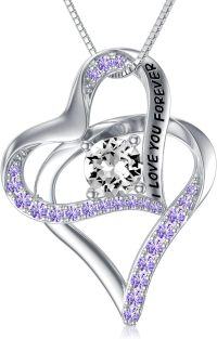 wholesale TOUPOP Sterling Silver April Birthstone Pendant Necklace With Zirconia Birthday Christmas Anniverary I Love You Forever Heart Jewelry Gifts For Women Her Wife -undefined