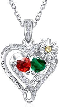 wholesale  Sterling Silver Daisy Heart Birthstone Necklace for Women -01-05-Jan-May