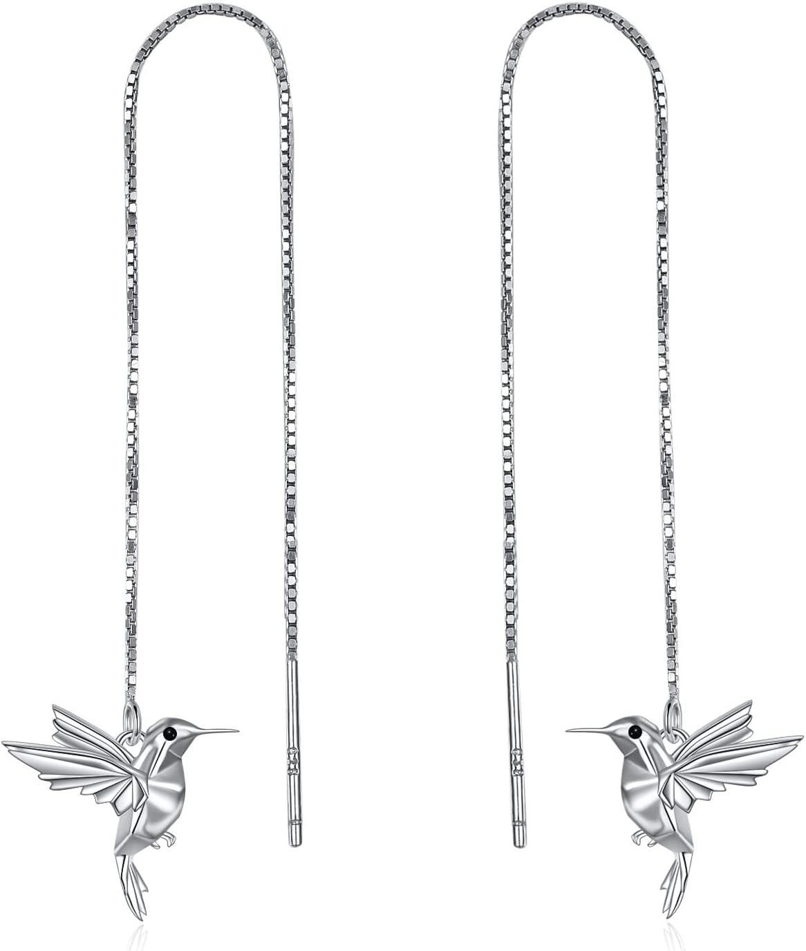 925 Sterling Silver Origami Tassel Drop Dangle Earrings Hummingbird Threader Jewelry Gift-0-0