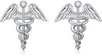 wholesale 925 Sterling Silver Caduceus Stud Earrings for Nurses and Doctors' Graduation Gift-Caduceus