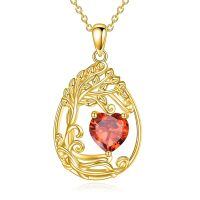 wholesale 925 Sterling Silver Heart Pendant Necklace Wholesale Gold Plated-01-Jan-Garnet