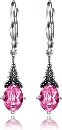 wholesale Sterling Silver Austrian Crystal Vintage Drop Dangle Leverback Earrings-Simulated Tourmaline Pink