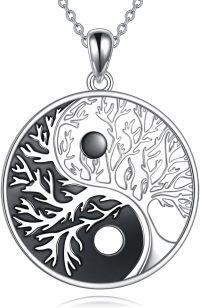 wholesale 925 Sterling Silver Yin Yang Tree of Life Pendant Necklace with Black Stone Accents-Yin Yang A