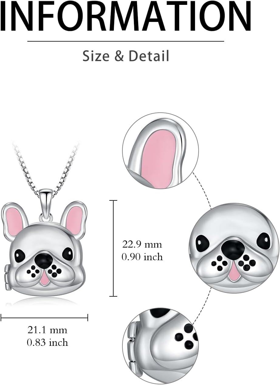 925 Sterling Silver French Bulldog Photo Locket Pendant Necklace for Women Girls Gifts Jewelry-0-2