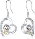 wholesale 925 Sterling Silver Heart-Shaped Monkey Pendant Drop Earrings with Cubic Zirconia Accents-0-0