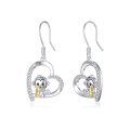 wholesale 925 Sterling Silver Cute Monkey Banana Heart Cubic Zirconia Drop Earrings-0-0