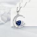 wholesale 925 Sterling Silver Blue Heart in Crescent Moon Pendant Necklace for Women and Teen Girls-0-2