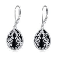 wholesale 925 Sterling Silver Peridot Pink Opal Larimar Black Onyx Lapis Lazuli Filigree Teardrop Earrings-Black and Silver Onyx earrings