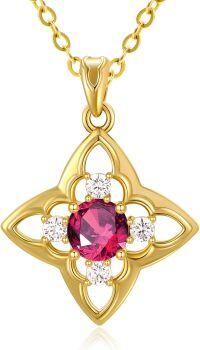 wholesale 18K Gold Plated 925 Sterling Silver Natural Birthstone Four Leaf Clover Pendant Necklace for Women-07 Jul - Ruby