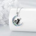 wholesale 925 Sterling Silver Crystal Abalone Shell Crescent Moon Black Cat Pendant Necklace-0-2