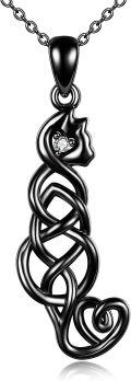 wholesale 925 Sterling Silver Black Celtic Knot Heart Pendant Necklace for Cat Lovers Gifts-0-0