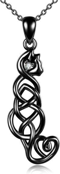 wholesale 925 Sterling Silver Black Celtic Knot Heart Pendant Necklace for Cat Lovers Gifts-Black