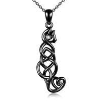 wholesale 925 Sterling Silver Black Celtic Knot Heart Pendant Necklace for Cat Lovers Gifts-Black