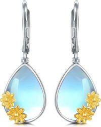 wholesale 925 Sterling Silver Blue Moonstone Flower Drop Earrings-Daisy Moonstone Earrings