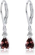 wholesale 925 Sterling Silver Garnet Drop Dangle Leverback Earrings for Women-0-0