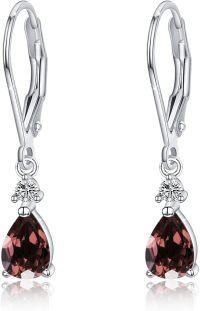 wholesale 925 Sterling Silver Garnet Drop Dangle Leverback Earrings for Women-Coffee Color