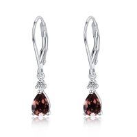 wholesale 925 Sterling Silver Garnet Drop Dangle Leverback Earrings for Women-Coffee Color