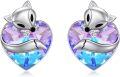 wholesale 925 Sterling Silver Heart-Shaped Purple and Blue Crystal Fox Stud Earrings for Women Austrian s-0-0
