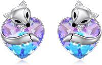wholesale 925 Sterling Silver Heart-Shaped Purple and Blue Crystal Fox Stud Earrings for Women Austrian s-Purple