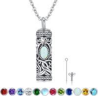 wholesale Sterling Silver Urn Necklace Cremation Ashes Pendant Memorial Jewelry for Women Men Girls Boys-Tree of life-J-October-Opal