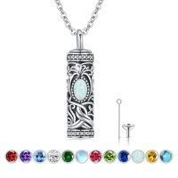wholesale 925 Sterling Silver Urn Necklace Cremation Ashes Pendant Memorial Jewelry for Women Men Girls Boys-Tree of life-J-October-Opal