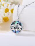 wholesale 925 Sterling Silver Round Abalone Shell Cremation Pendant with Lotus Flower and Triquetra Symbol - Always in My Heart Keepsake Jewelry (Necklace Included)-0-1