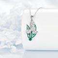 wholesale 925 Sterling Silver Green Enamel Lily of the Valley Birth Flower Pendant Necklace-0-1