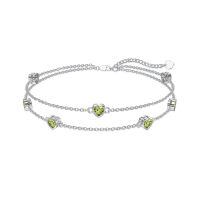 wholesale 925 Sterling Silver Heart Birthstone Anklet Bracelets for Women-08-Peridot Bracelet 7\"-9\"