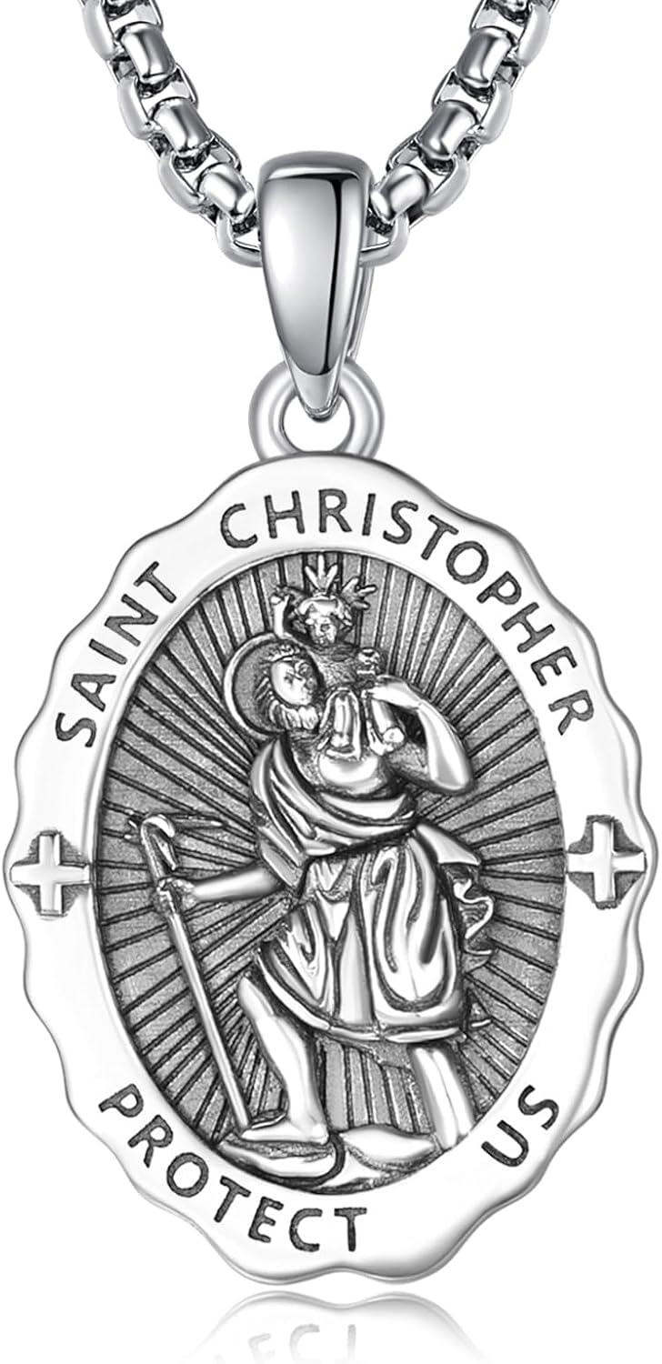 Sterling Silver Catholic Pendant Necklaces w 2 0mm Chain Patron Saint Medals Pray for Us Christian Jewelry Gifts-0-0