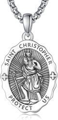 wholesale 925 Sterling Silver St Christopher Medal Necklace with 3 mm Chain - Religious Gift for Men Women Boys Girls-0-0