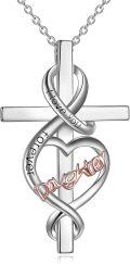 wholesale 925 Sterling Silver Infinity Love Cross Pendant Necklaces with I love you forever Engraved Message and Heart Charm - Perfect Gifts for Sisters Moms Daughters & Grandmas (Daughter)-0-0