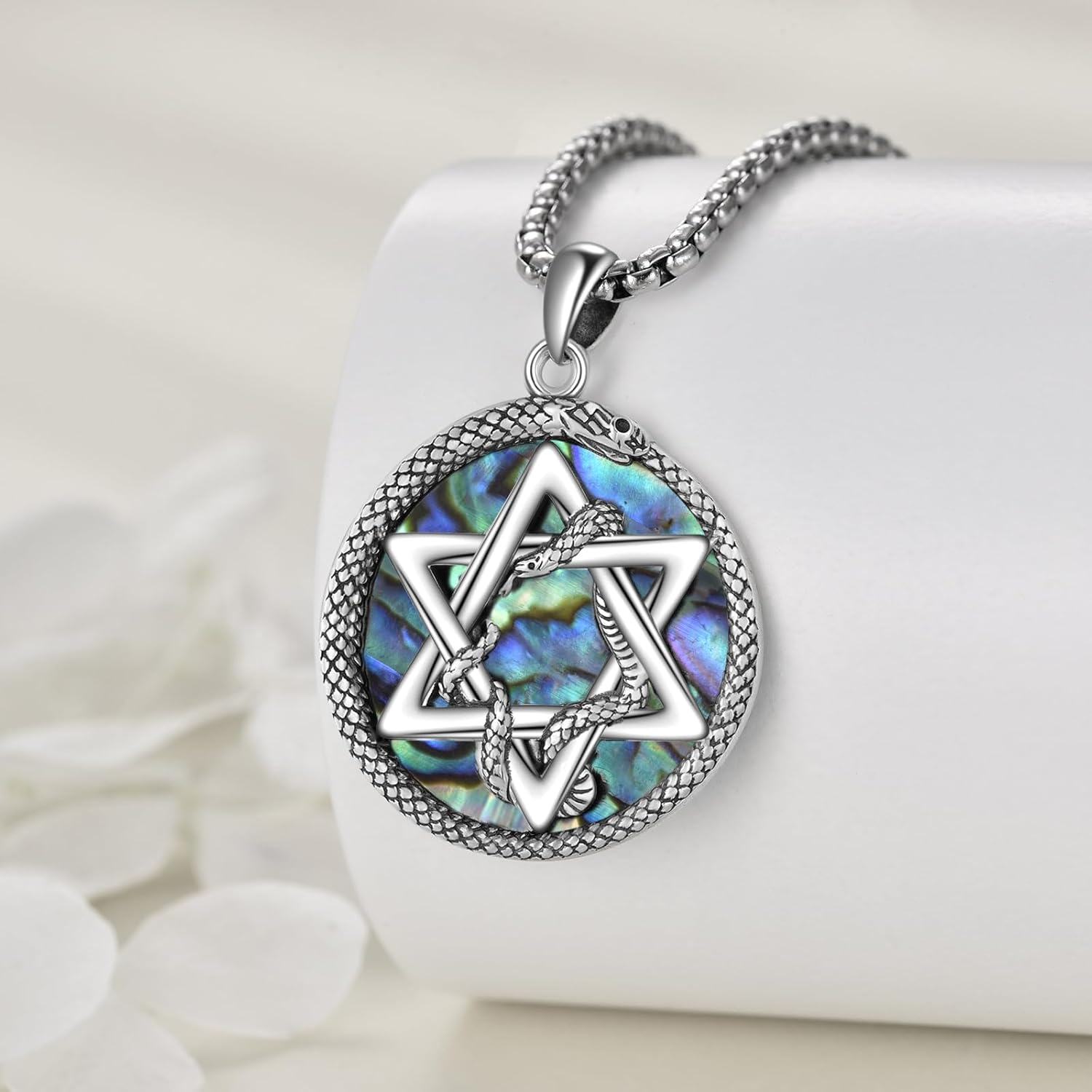 Sterling Silver Star of David Hexagram Gothic Bone Pendant Necklace-0-3