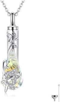 wholesale 925 Sterling Silver Crystal Sunflower Butterfly Cremation Jewelry Keepsake Pendant Necklace with Funnel and Fill Tool-Butterfly