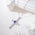 wholesale 925 Sterling Silver Blue Heart Cross Pendant Necklace with CZ Stones and Chain for Women Girls Gifts-0-3