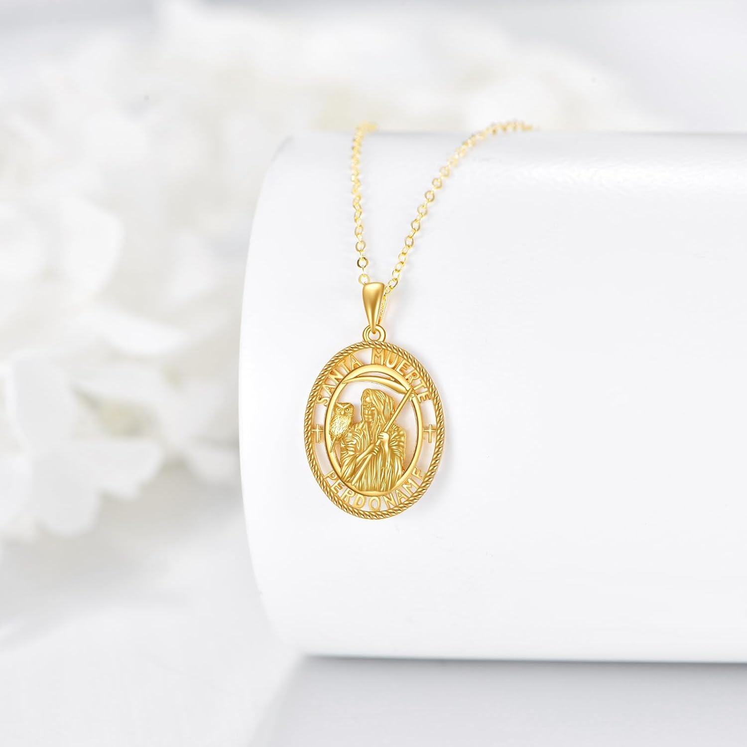  14K Solid Gold Religious Protector Pendant Necklace Jewelry Gift -0-2