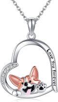 wholesale 925 Sterling Silver Heart-Shaped Love You Forever Corgi Pendant Necklace s for Women Dog Lovers-0-0