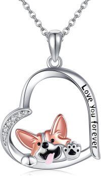 wholesale 925 Sterling Silver Heart-Shaped Love You Forever Corgi Pendant Necklace s for Women Dog Lovers-Corgi