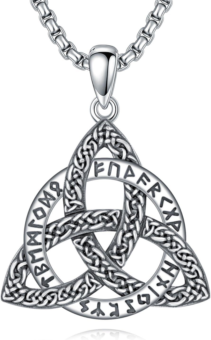 Sterling Silver Stone Celtic Knot Necklace for Men Women-0-0
