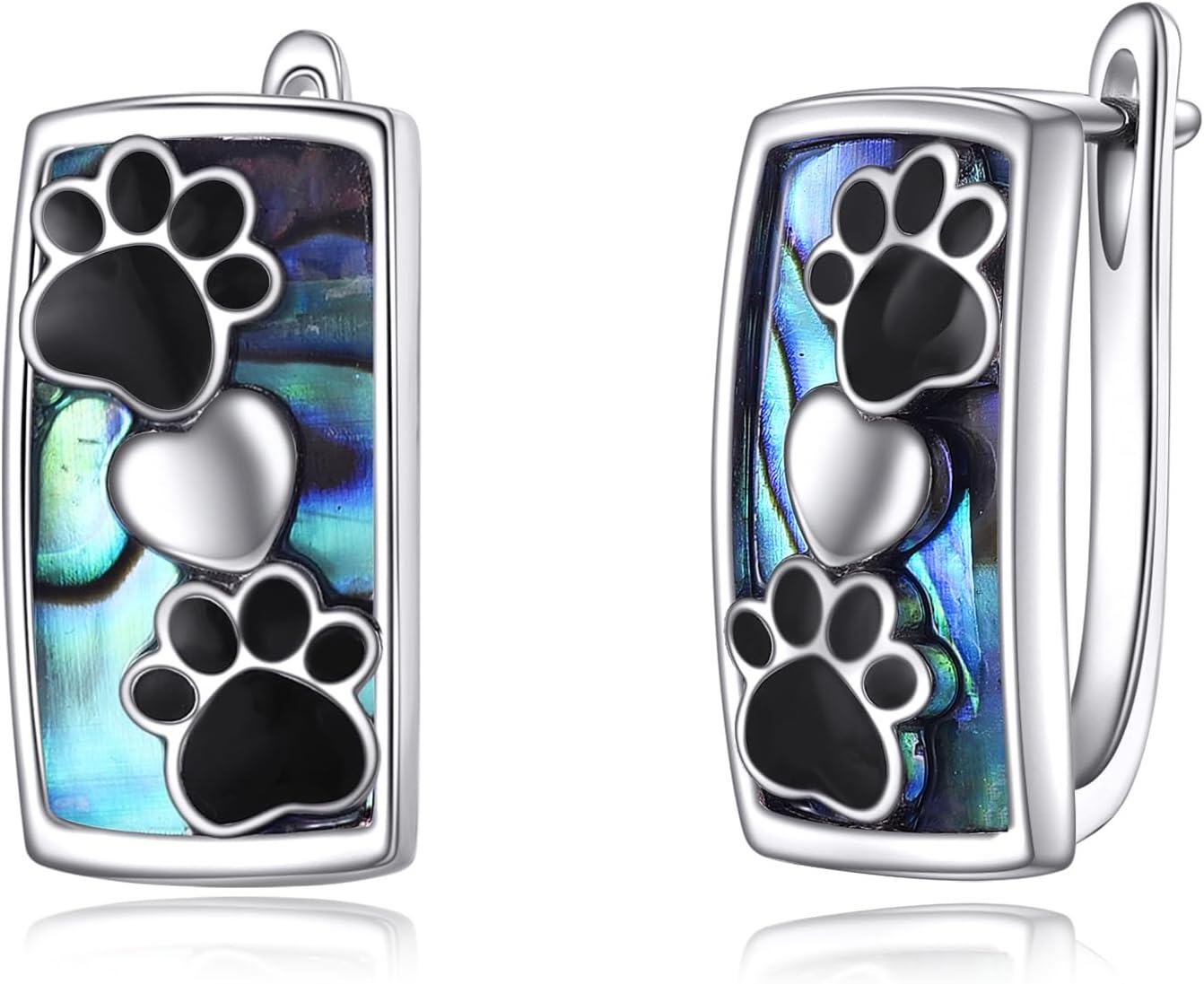 Sterling Silver Abalone Celtic Dragonfly Filigree Paw Print Hoop Earrings-0-0