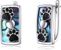 wholesale 925 Sterling Silver Abalone Shell Heart & Paw Print Huggie Hoop Earrings-Paw