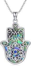 wholesale 925 Sterling Silver 925 Hamsa Hand with Abalone Shell and Evil Eye Pendant Necklace-0-0