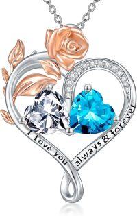 wholesale Sterling Silver Rose Quartz Heart Birthstone Necklace for Women Valentine s Day Gift-04-12-Apr-Dec Birthstones