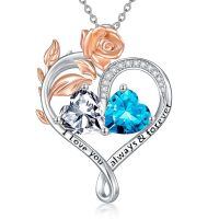 wholesale 925 Sterling Silver Rose Quartz Heart Birthstone Necklace for Women Valentine s Day Gift-04-12-Apr-Dec Birthstones