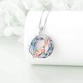 wholesale 925 Sterling Silver Fox in Circle Crystal Pendant Necklace for Women Girls-0-1