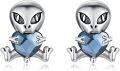 wholesale 925 Sterling Silver Blue Heart Alien Stud Earrings for Women Girls -0-0