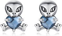 wholesale 925 Sterling Silver Blue Heart Alien Stud Earrings for Women Girls -Alien