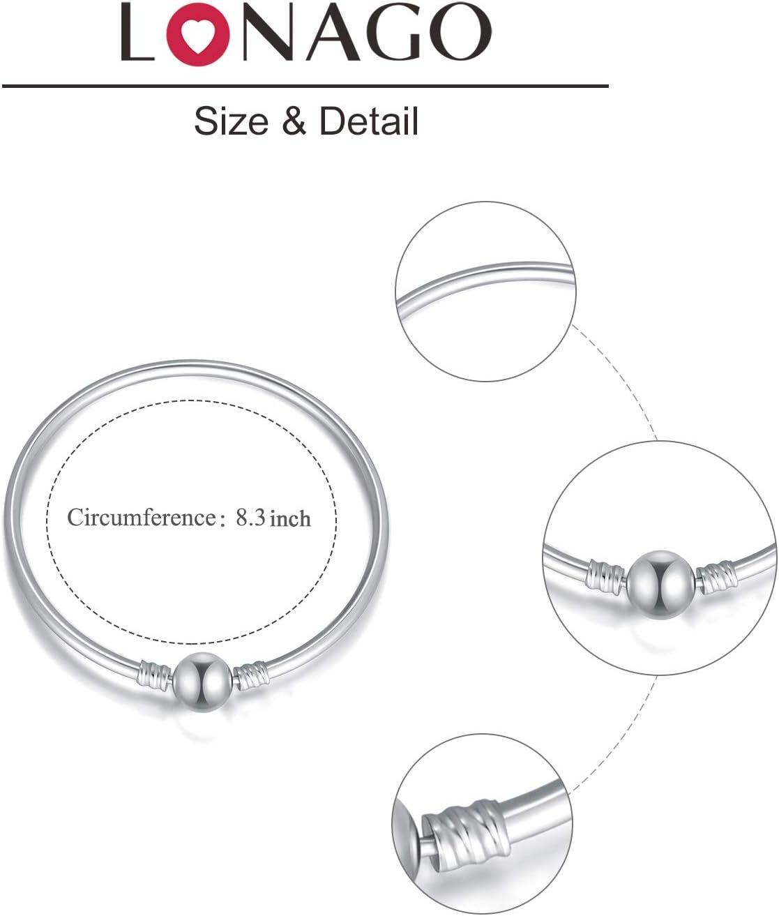 925 Sterling Silver Snake Charm Bead Bracelet with Snap Clasp for Women-0-5